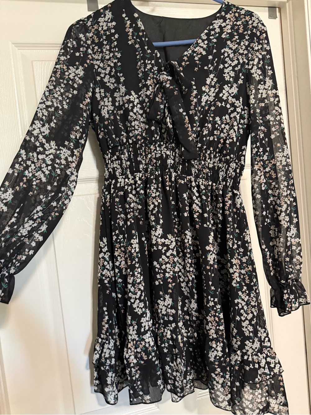 Navy Blue Floral Long Sleeve Dress